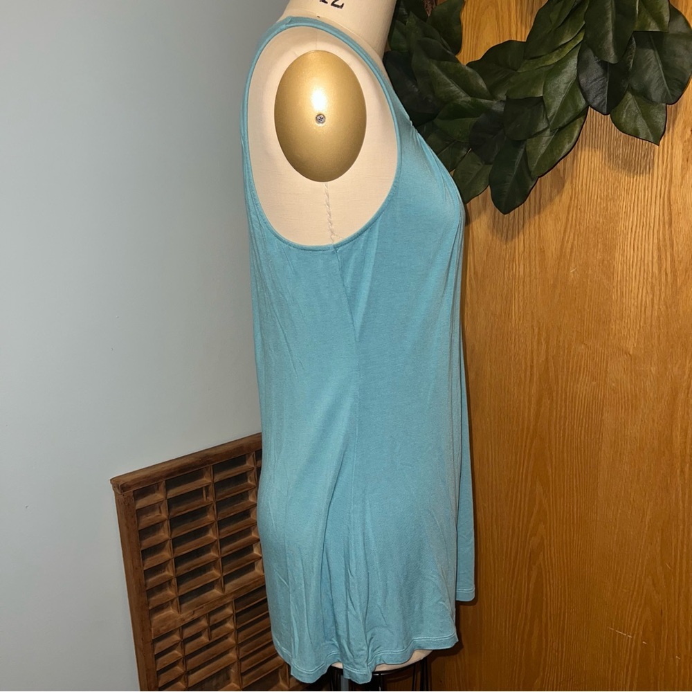 Soft Surroundings Teal Blue Ruched Neck‎ Tank Top Tunic Women's Large - Picture 4 of 7
